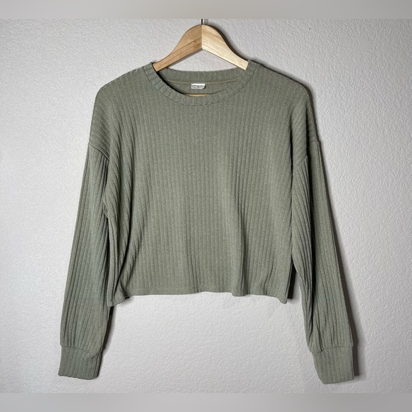 Wilfred Tops - Wilfred Oversized Crop Ribbed Long Sleeve Sage Green Top Medium